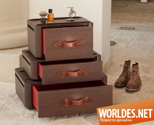 дизайн мебели, дизайн ящиков, ящики, оригинальные ящики, ящики в виде чемоданов, практичные ящики